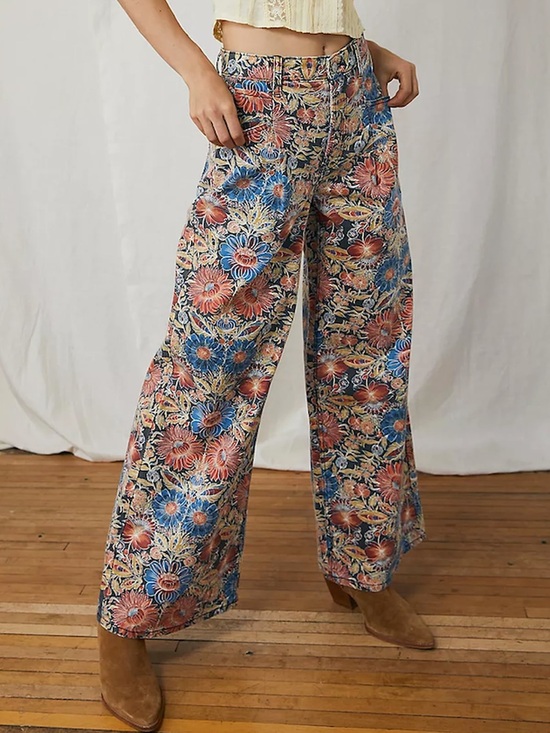 Free People Denim - Free People We The Free Oversized Slouchy Printed Jeans in Flowers